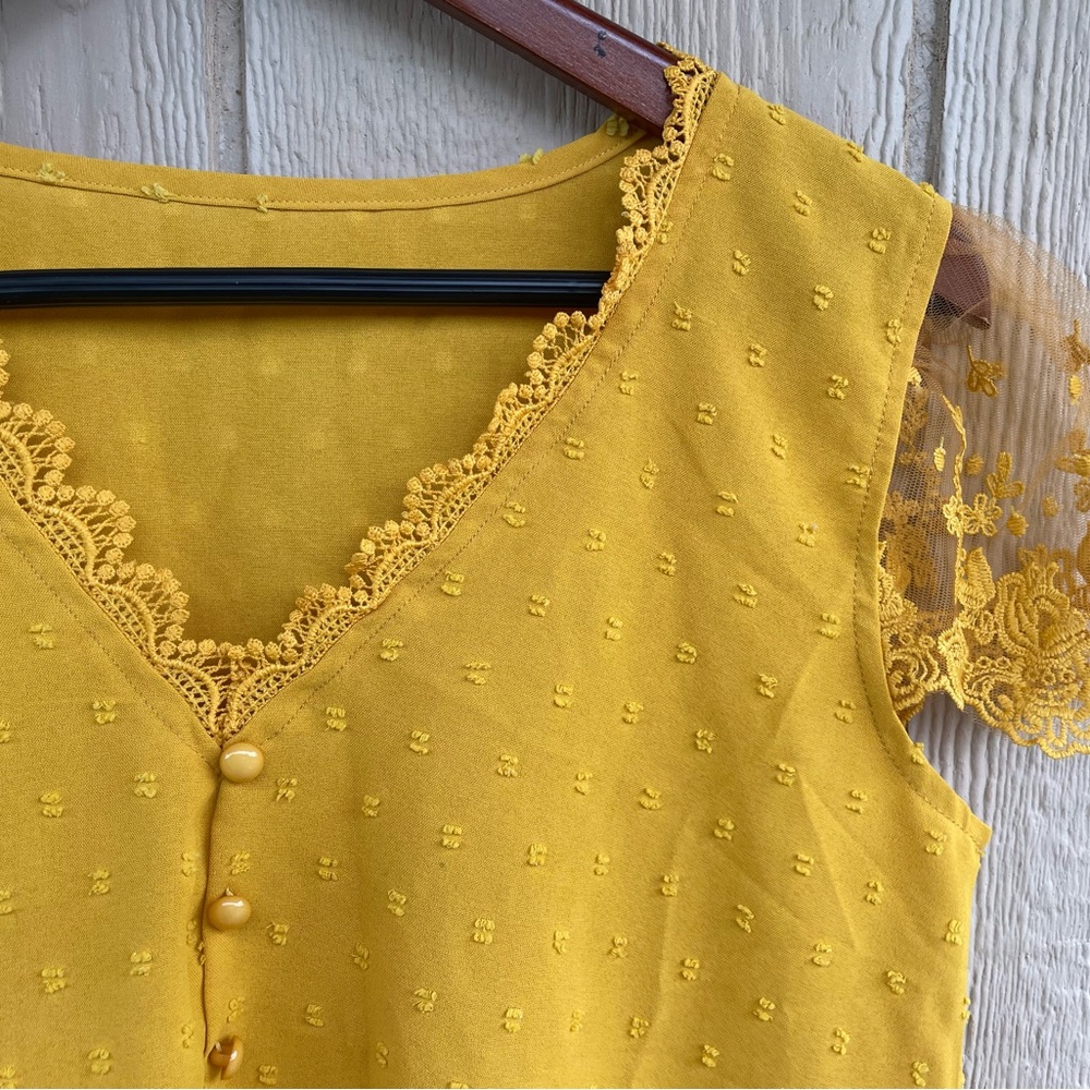 Yellow Lace Trim Blouse